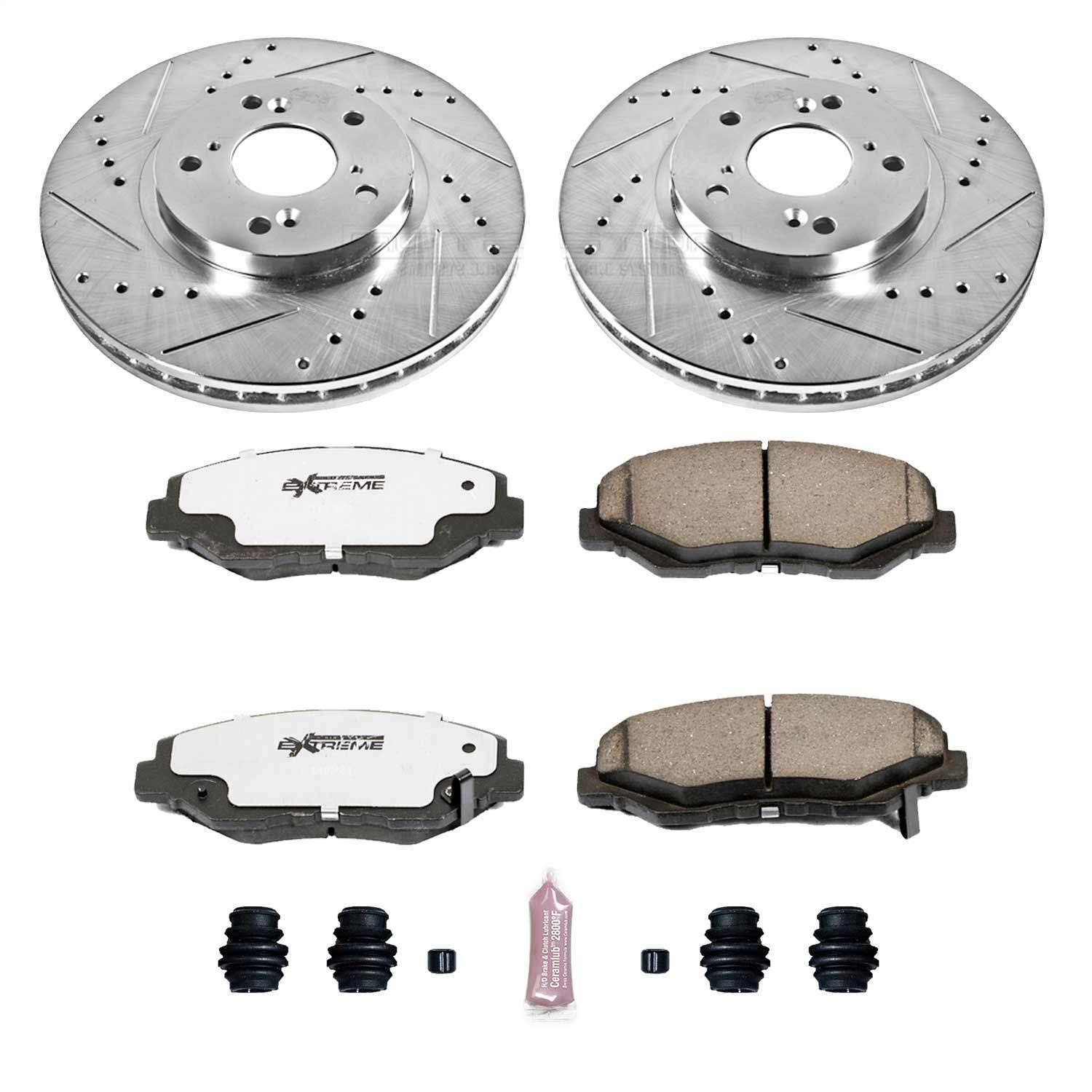 Power Stop K2302-26 Z26 Carbon Fiber Brake Pads & Drilled/Slotted Rotors Kit - Compatible with 2003-2008 Honda Pilot | High-Performance Braking for SUVs & Towing