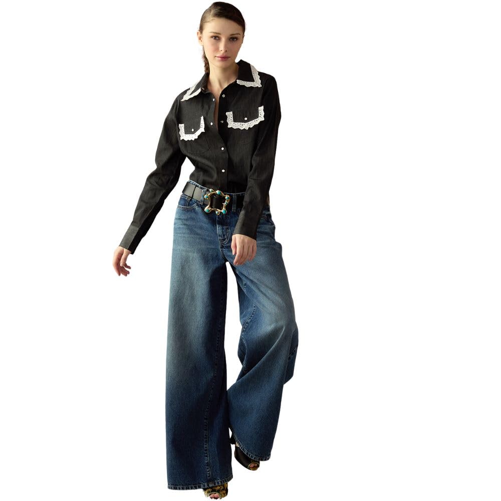 Cynthia Rowley Not My First Rodeo Denim Shirt for Women - Stylish Western Denim Top for Casual Wear & Country Outfits