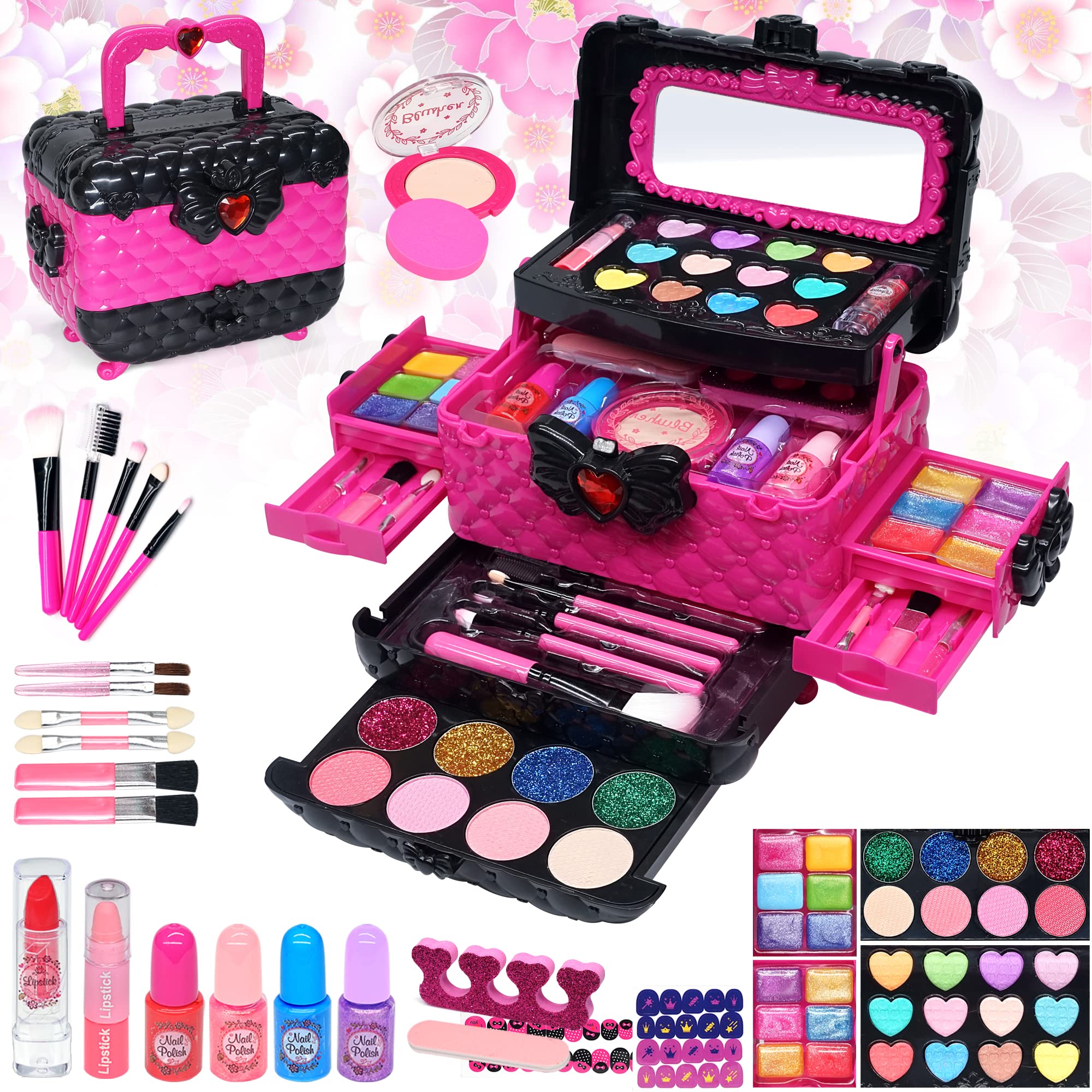 Kids Makeup Kit - 57 PCS Non-Toxic & Washable for Princess Play & Birthday Gifts