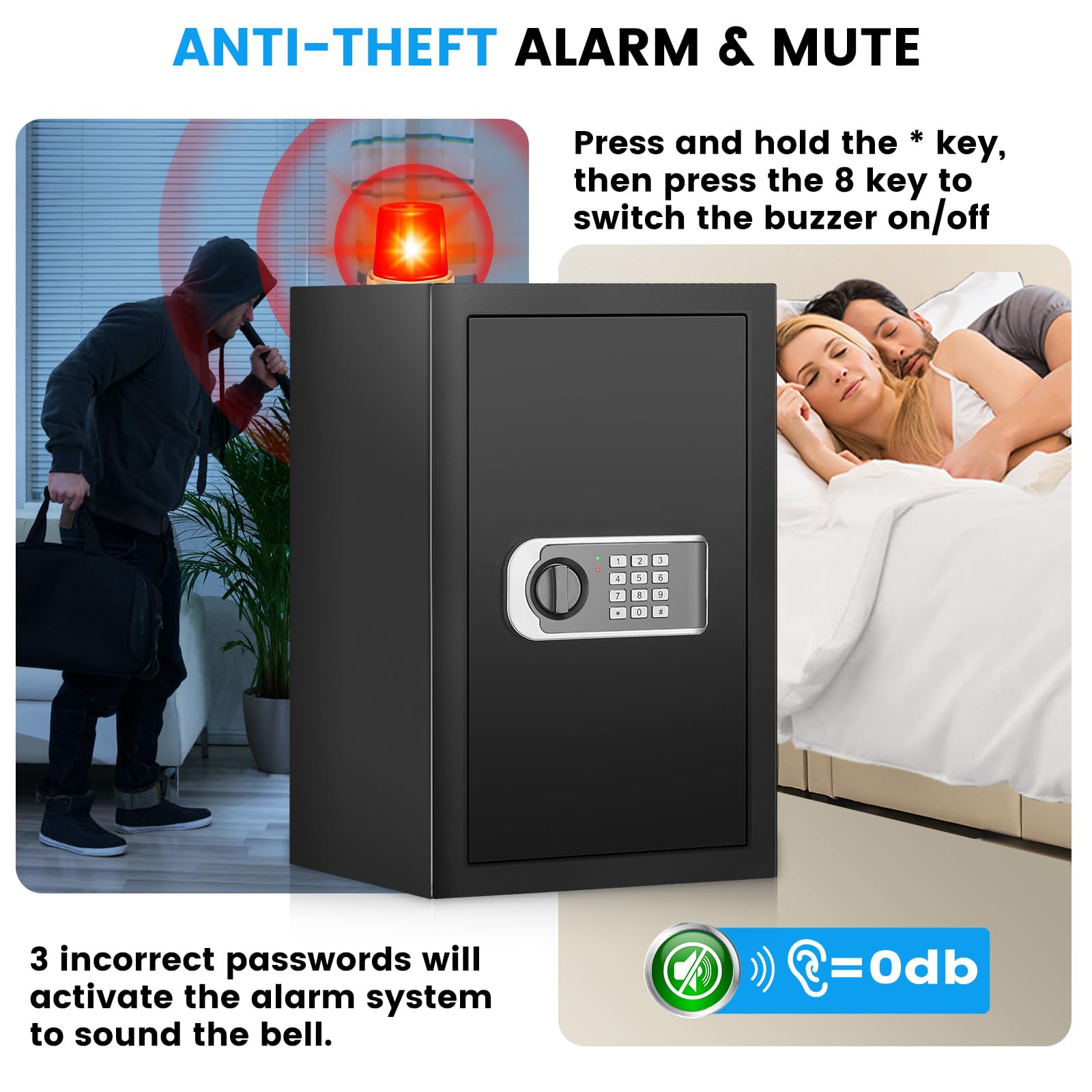 3.2 Cu.ft Fireproof Waterproof Digital Safe Box with Electronic Keypad - Home Security Safe for Documents, Money & Valuables - Smart Alert, Mute Mode, Anti-Theft Protection - Perfect for Home, Office & Hotel Use