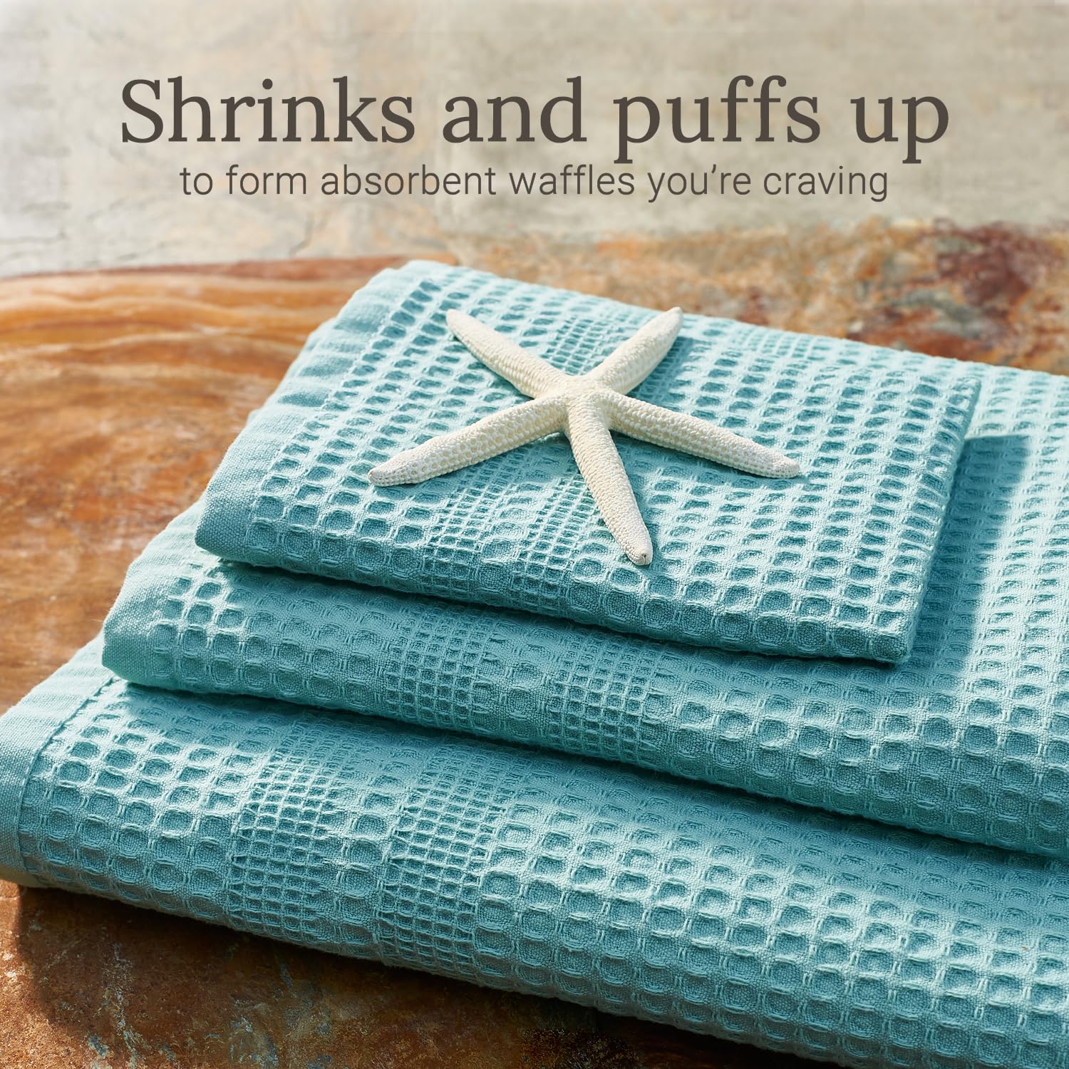 GILDEN TREE Quick Dry Waffle Weave Towel Set - 2 Bath Towels, 2 Hand Towels & 2 Washcloths | Ultra Absorbent & Lightweight | Classic Seafoam Green | Perfect for Bathroom, Spa & Beach Use