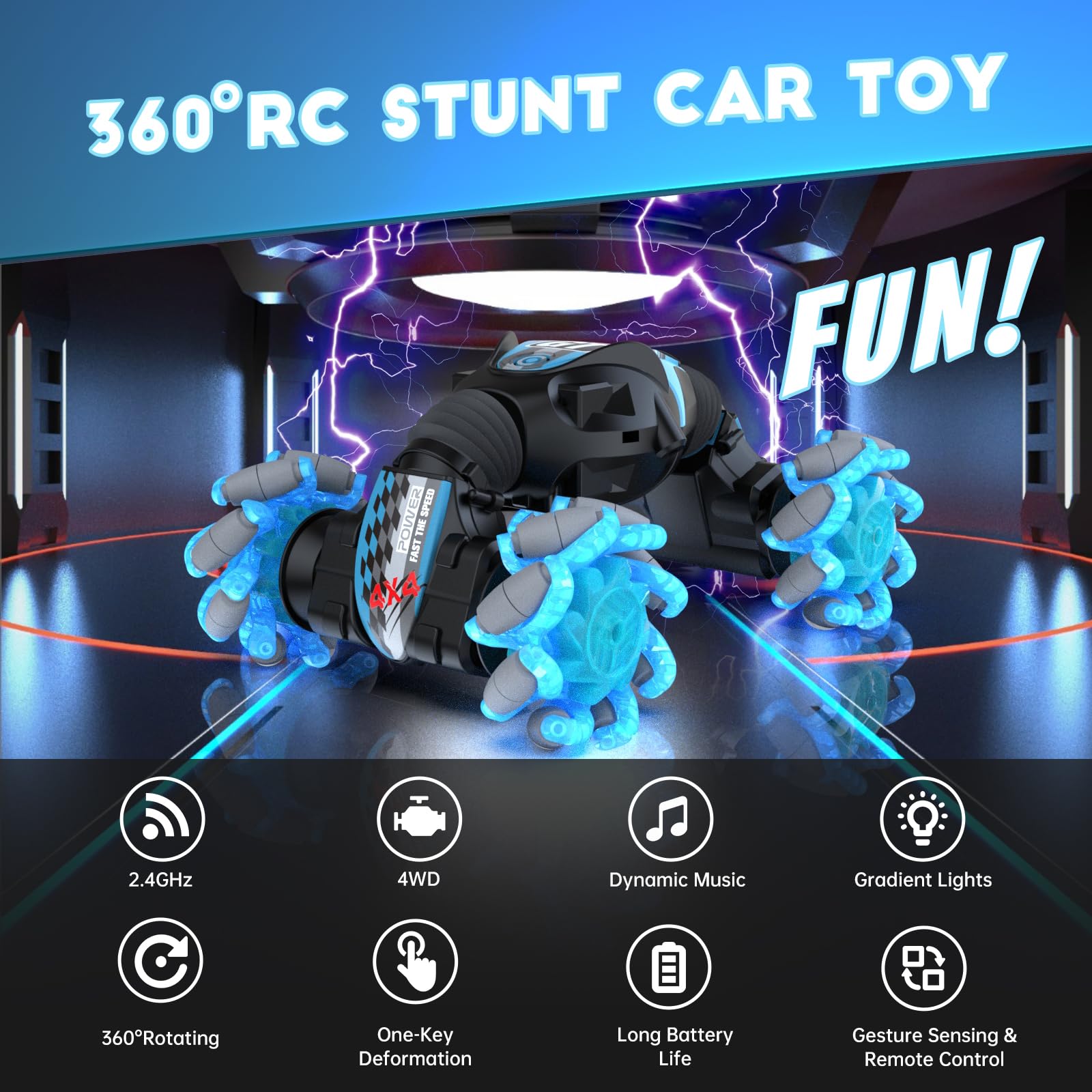 Gesture Sensing RC Stunt Car with Light & Music - Fun Toy Gift for Kids 5-15 for Birthday & Christmas Play