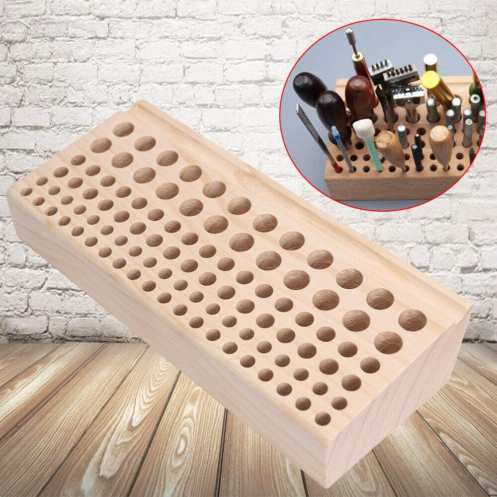 Fetcoi 98 Holes Leather Craft Tool Holder - Professional Wooden Leather Tool Organizer Storage Box for Leatherworking, DIY Crafting & Repair | Perfect for Workshops, Studios & Home Leather Craft Projects