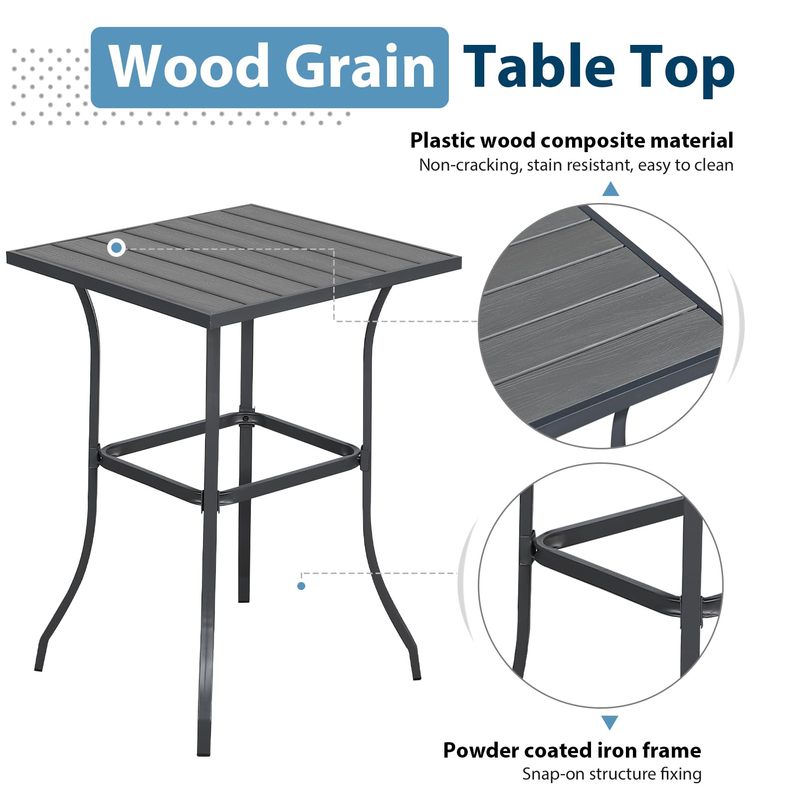 JOIVI 3-Piece Outdoor Patio Bar Set - Counter Height Wicker Bar Stools with Wood Top Table, 2-Person Bistro Set Includes 2 Bar Chairs with Cushions - Perfect for Backyard, Balcony, Deck, and Garden Entertaining