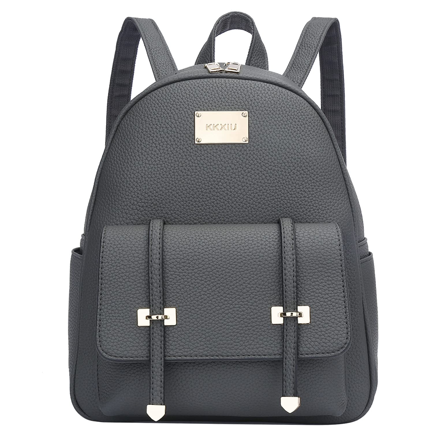 KKXIU Vegan Leather Mini Backpack for Girls & Teens - Cute Small Bookbag with Pompom, Stylish Daypack for School, Travel & Daily Use