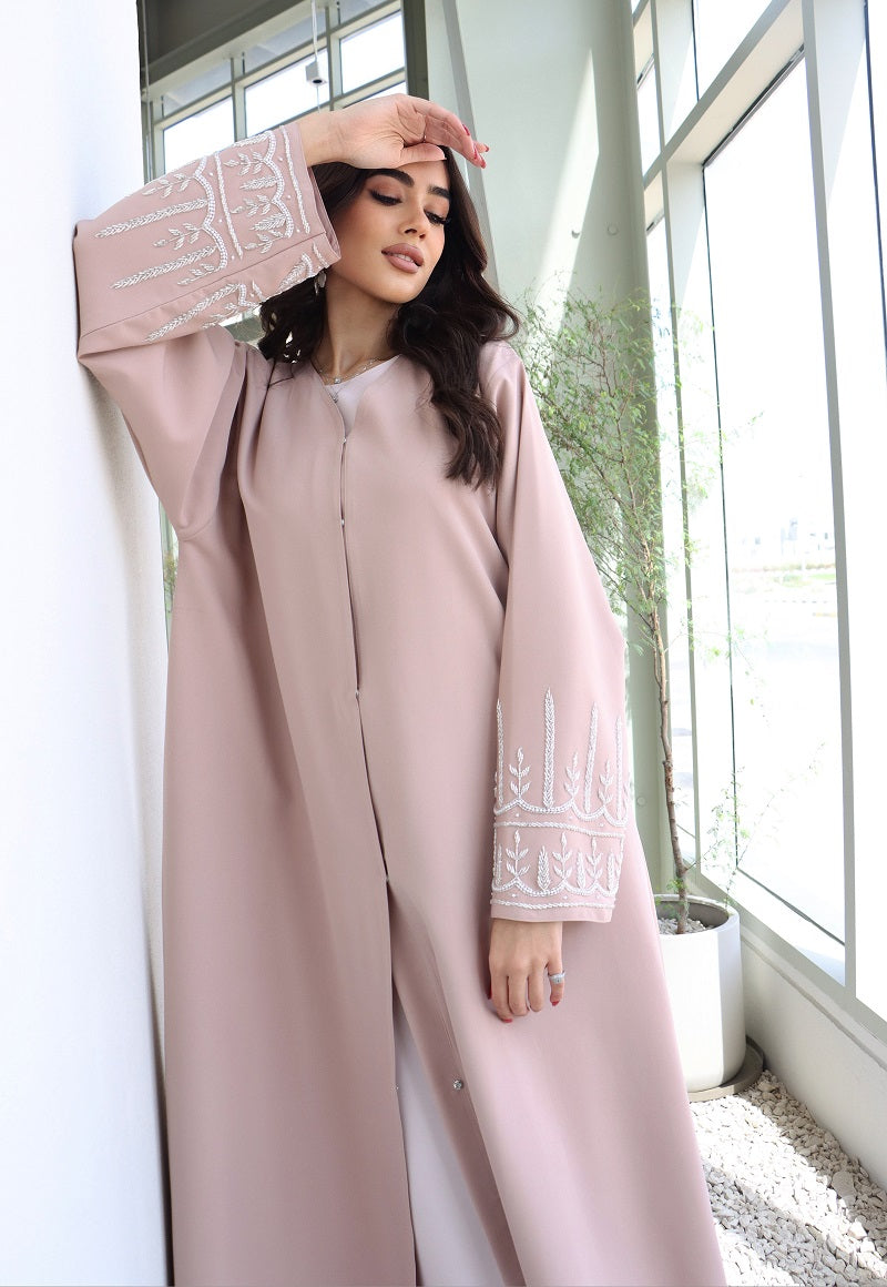 Luxury Dubai Abaya in Sahara Peachy Pink - Elegant Islamic Dress for Women, Perfect for Prayer, Weddings & Special Occasions