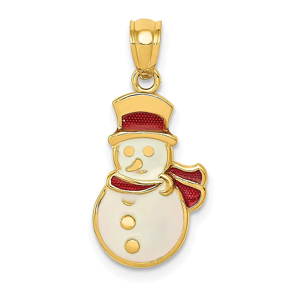 14K Yellow Gold Enameled Snowman Pendant Necklace - Winter Holiday Christmas Jewelry Gift for Women - Perfect for Christmas Parties, Office Gift Exchanges & Festive Celebrations