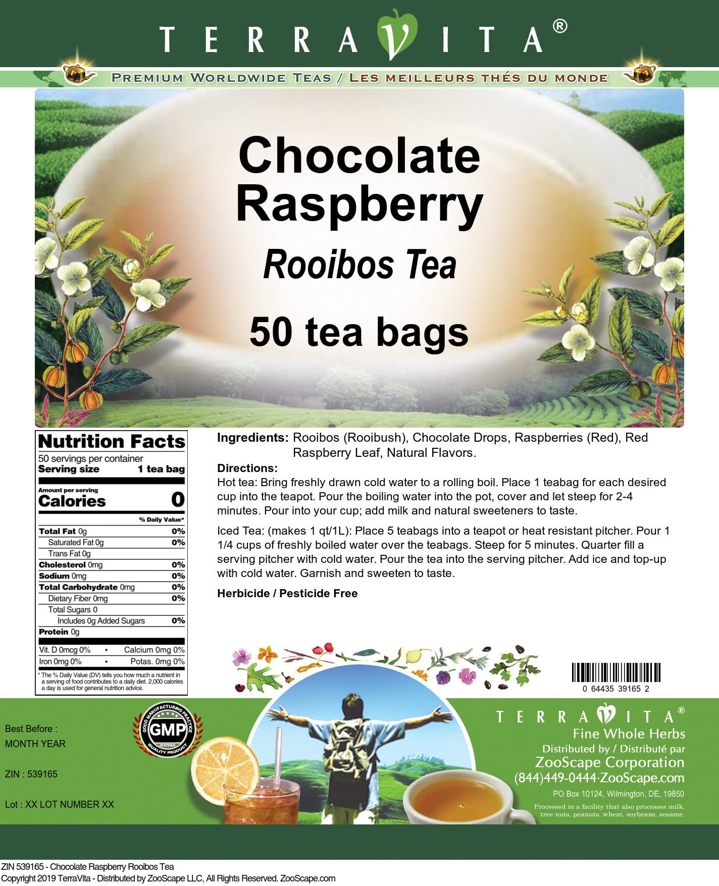 Premium Chocolate Raspberry Rooibos Tea Bags - 3 Pack (150 Tea Bags Total) | Antioxidant-Rich Herbal Tea Blend | Perfect for Relaxation, Afternoon Tea & Gifts | ZIN: 539165