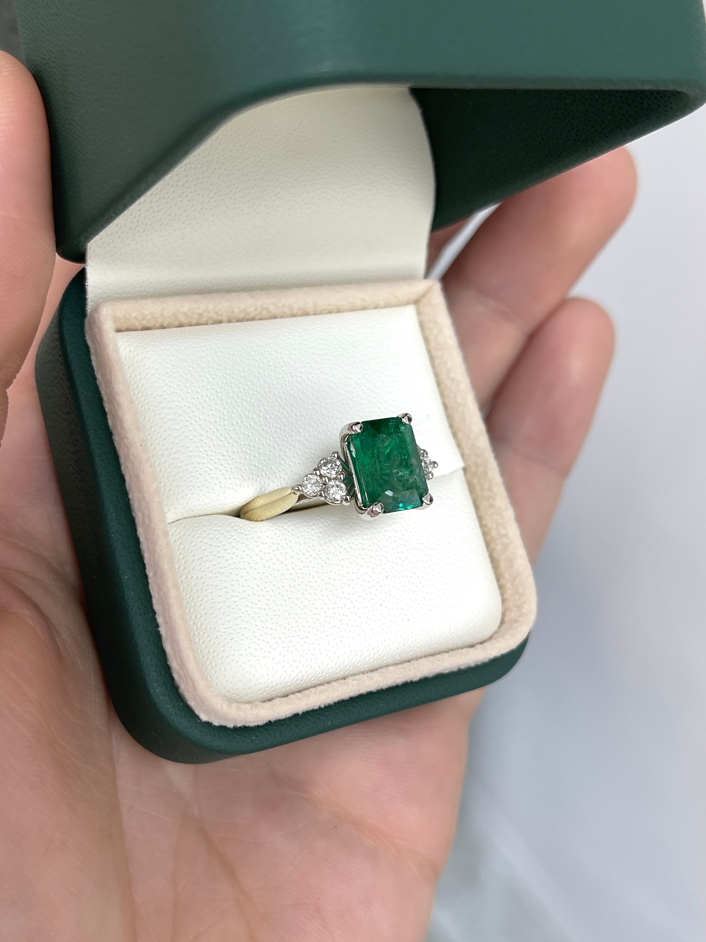 3.64tcw Emerald & Diamond Cluster 7 Stone 14K Two Tone Engagement Ring for Women - Perfect for Proposals, Anniversaries & Bridal Jewelry
