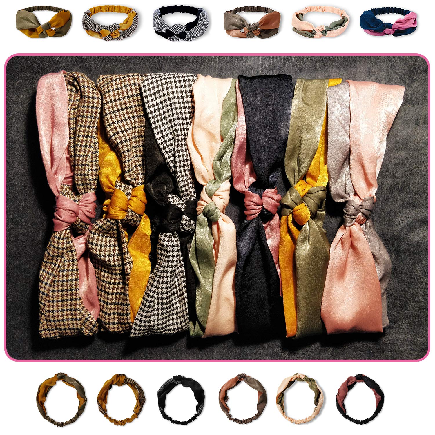 7 Pack Knotted Headbands for Women & Girls - Non Slip Stretchy Fabric Hair Accessories | Criss Cross Design for Comfort & Style | Perfect for Workouts, Yoga, Running & Everyday Wear