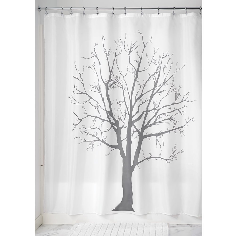 iDesign Tree Fabric Bathroom Shower Curtain 72x72 Inches - Waterproof Polyester Linen with Rustic Tree Pattern, Charcoal Grey for Modern Farmhouse & Spa Bathroom Decor