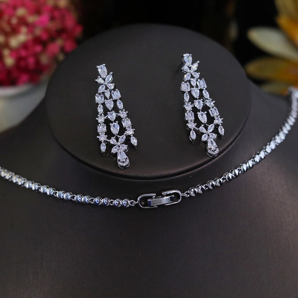 Luxury 2-Piece Water Drop Bridal Jewelry Set - Elegant Necklace & Earrings for Women | Perfect for Weddings, Prom, and Formal Occasions