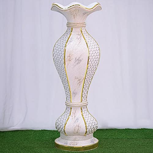 40-Inch White Gold Ceramic Vase with Marble Design & Mirror Mosaic - Elegant Wedding Centerpiece, Party Decor, Home Decoration for Living Room & Reception Hall