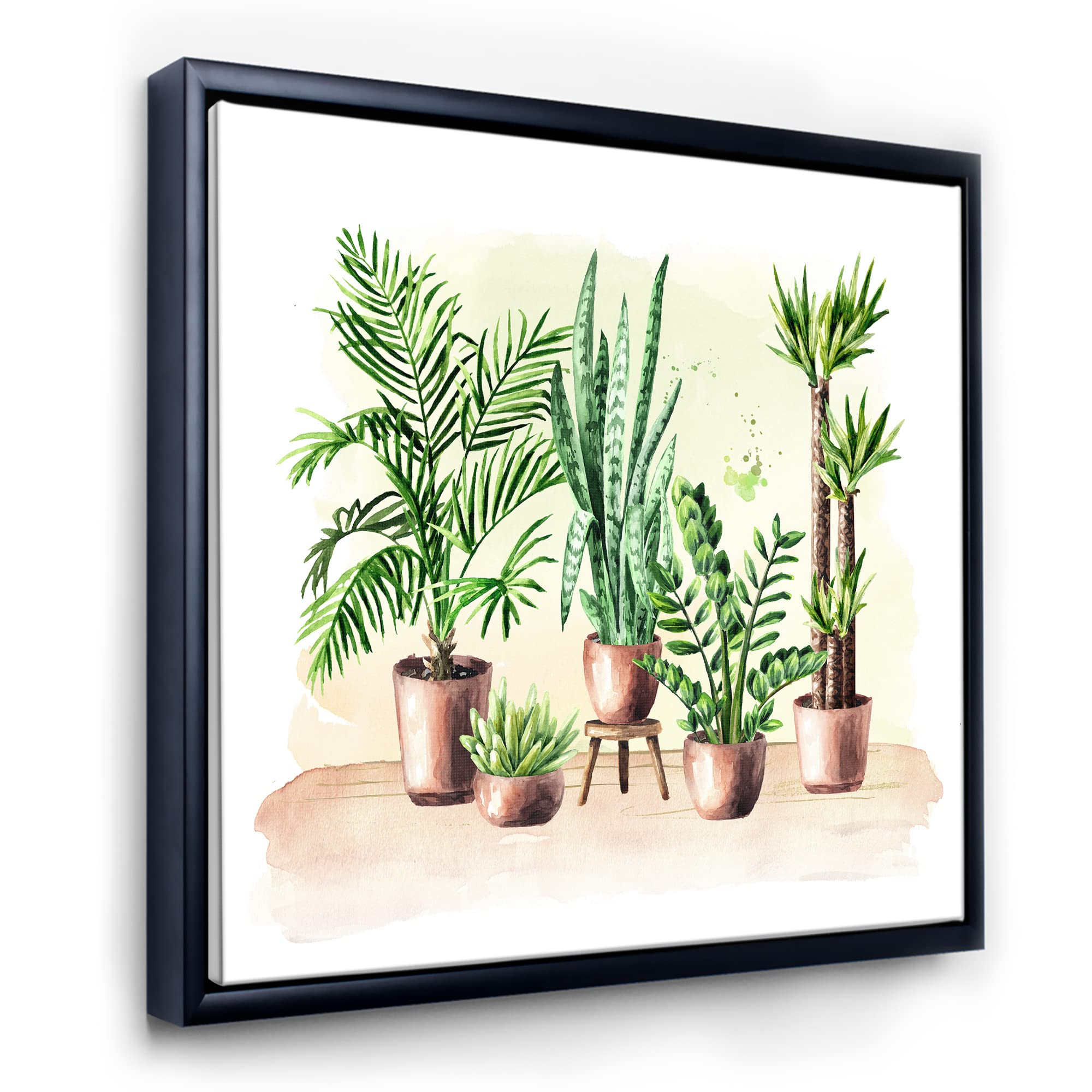 DesignQ Indoor Green Home House Plants I - Traditional Framed Canvas Wall Art Print | Botanical Decor for Living Room, Bedroom & Office | Nature Inspired Wall Decor for Home & Workspace