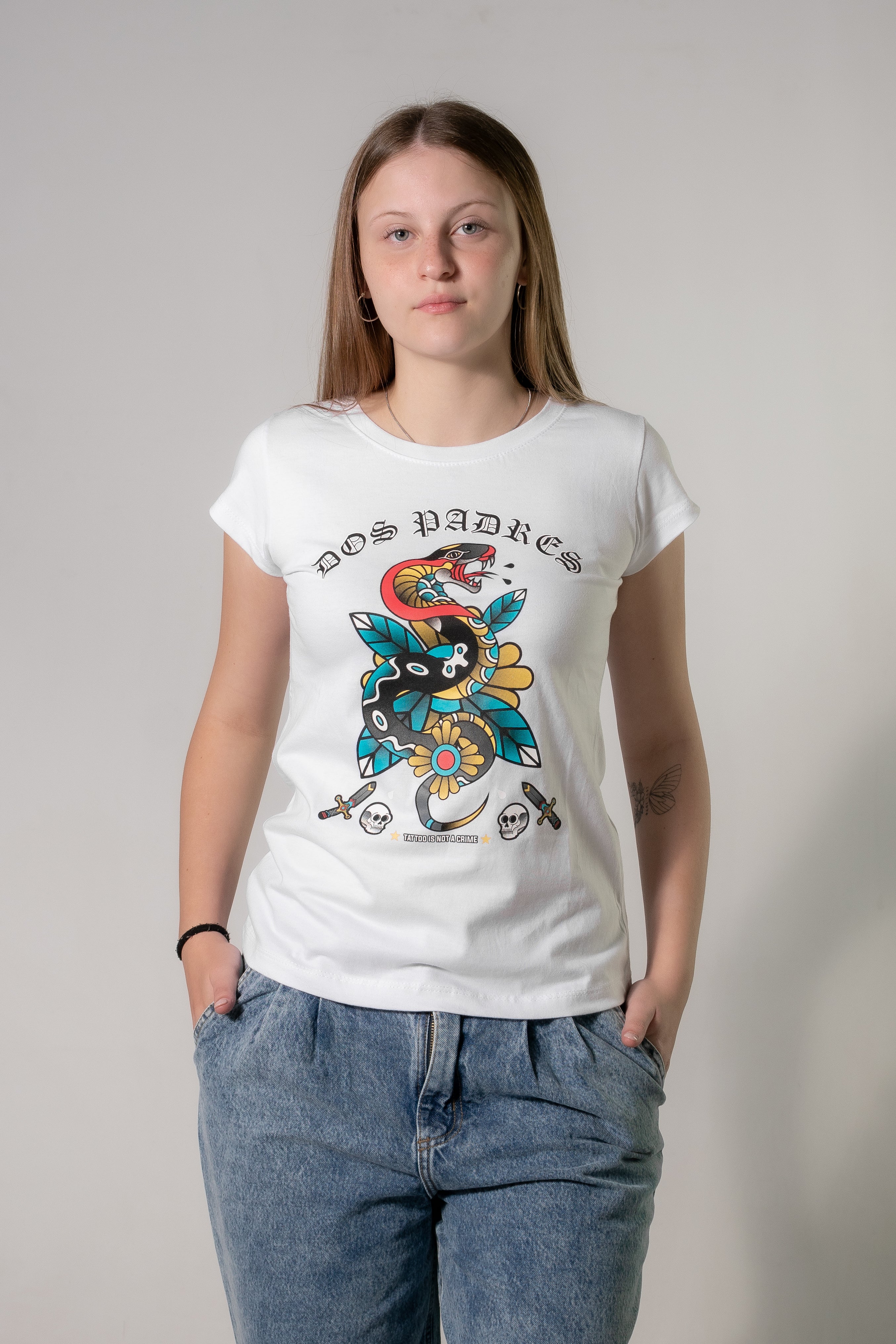 Women's Snake Print Traditional White T-Shirt - Casual Wear & Street Style Fashion