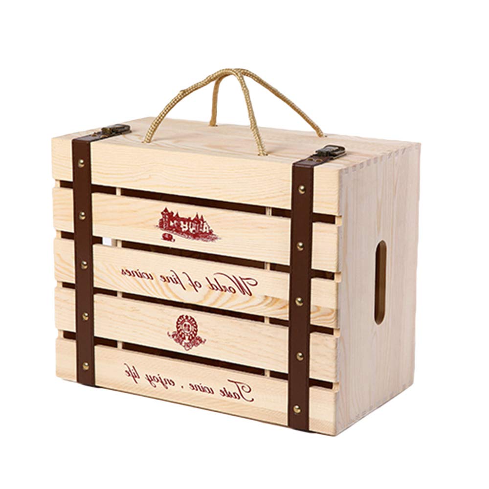 Natural Wooden Wine Box Carrier - 6 Bottle Wine Gift Box with Handle for Travel, Storage & Gifting | Perfect for Wine Enthusiasts, Weddings & Special Occasions