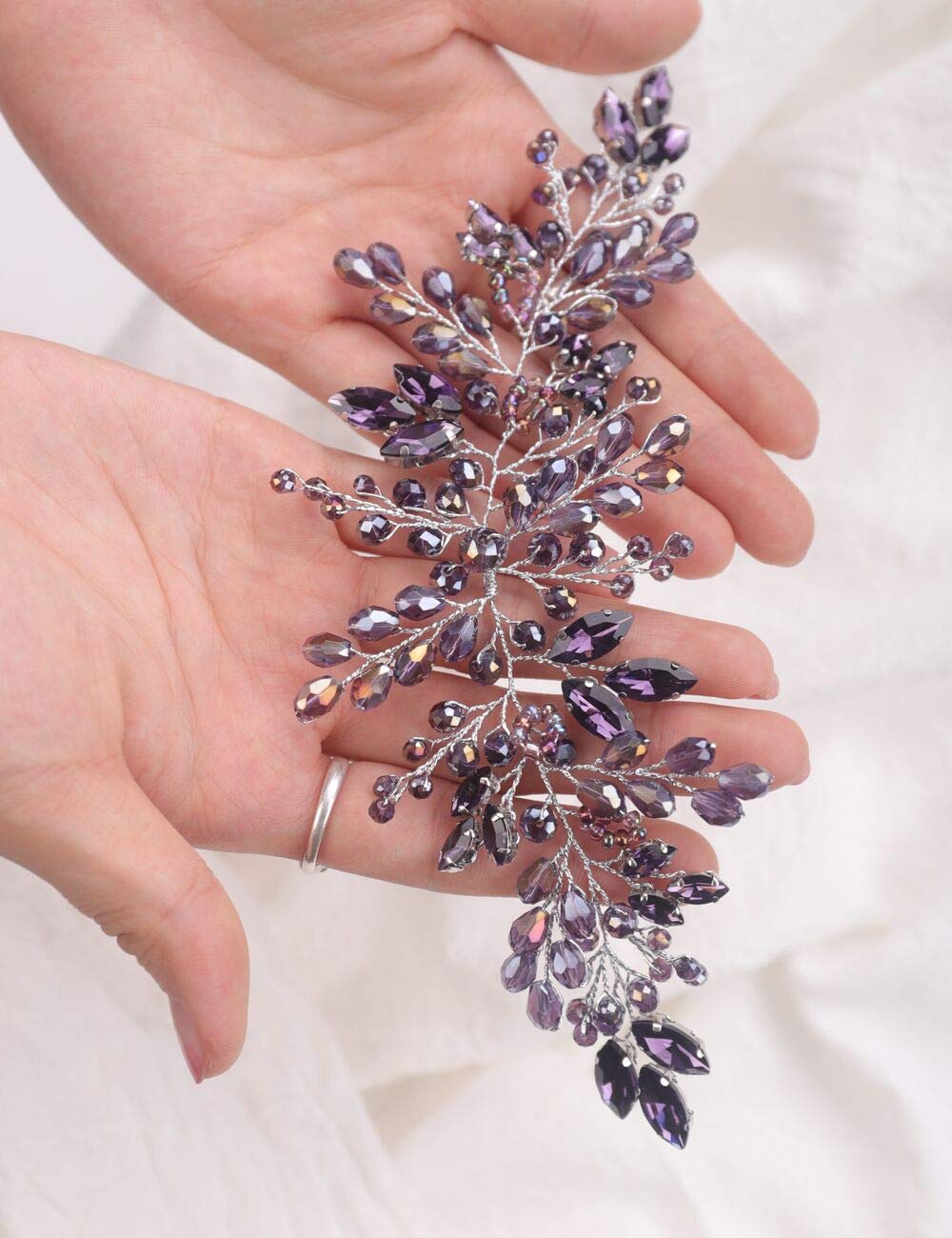 Purple Wedding Hair Vine - Silver Bridal Headpiece for Weddings & Parties