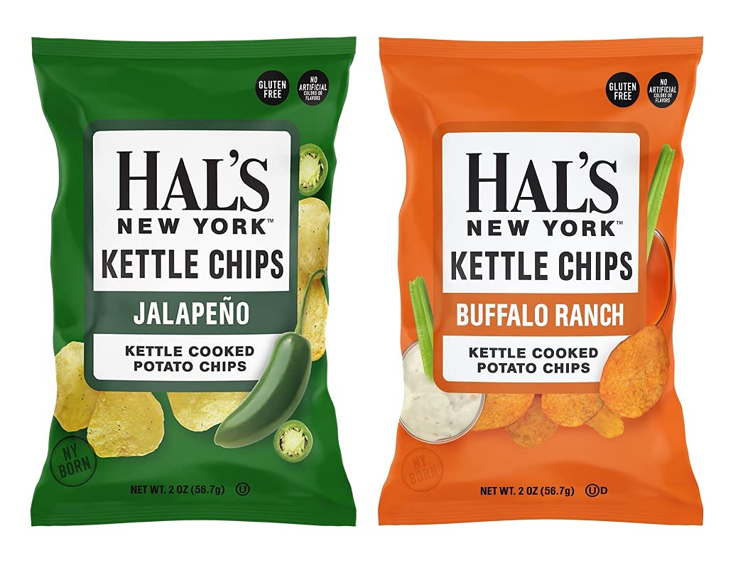 Hal's New York Kettle Cooked Potato Chips - Gluten Free, Spicy Flavor, 2oz Bags (Pack of 12) | Crunchy Snack for Parties, Picnics & Game Nights