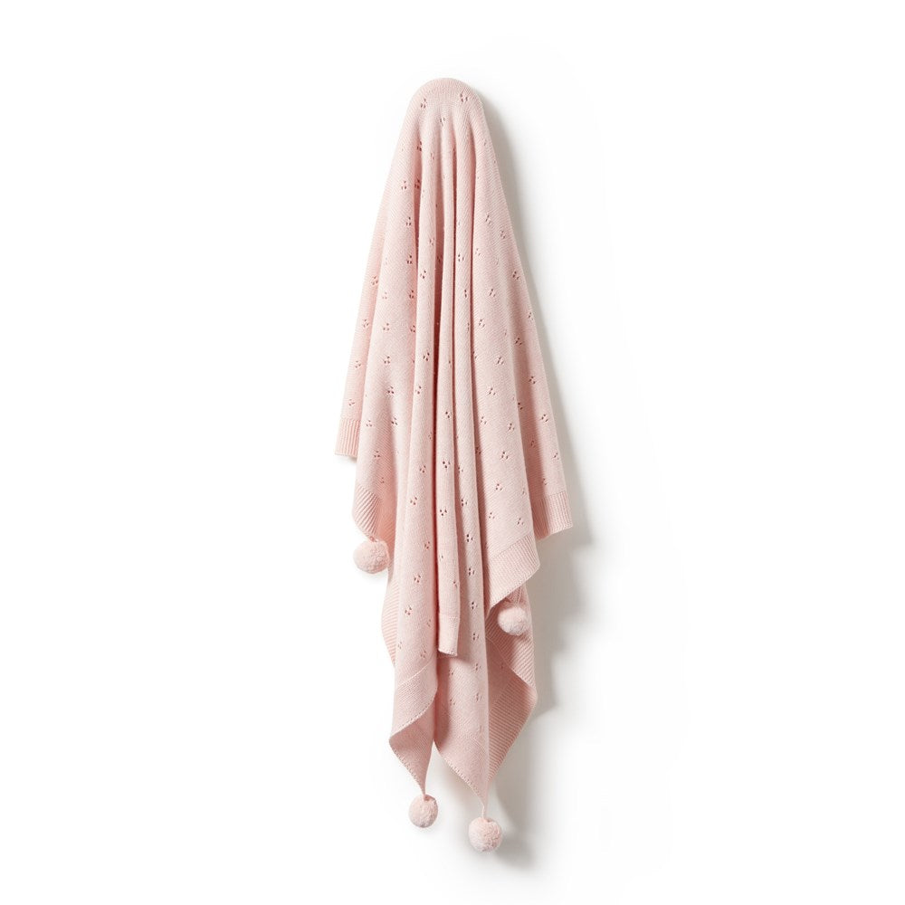 Cozy Pink Knitted Pointelle Blanket - Soft & Breathable Throw for Bed, Couch, Nursery - Perfect for Gifts, Home Decor & Relaxation