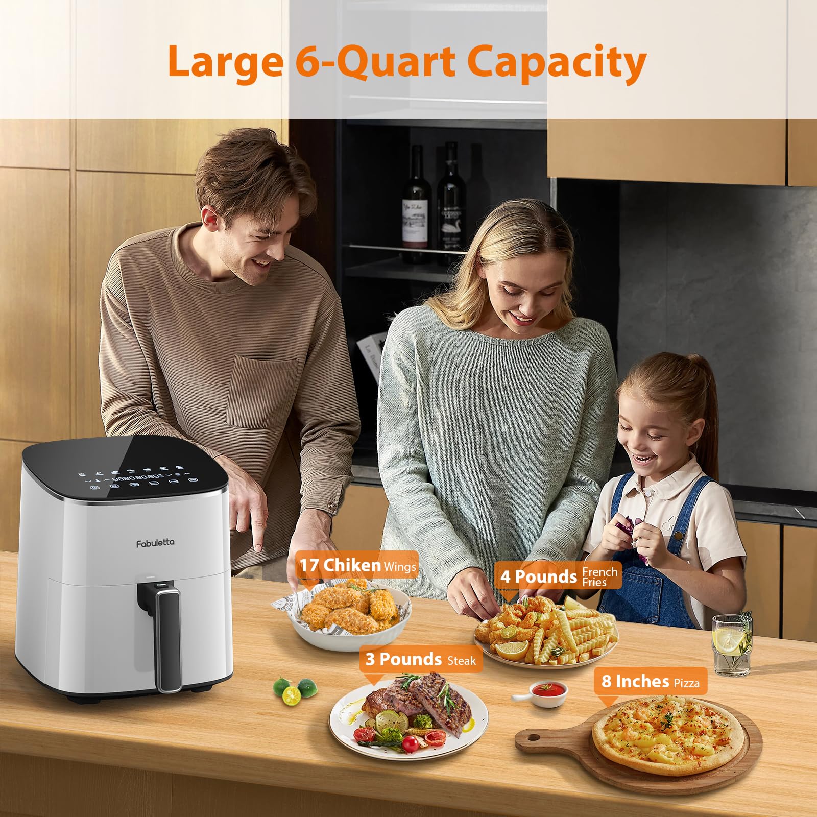 FABULETTA 6 Quart Air Fryer with 11-in-1 Functions, 450°F Max Crisp Technology, Nonstick & Dishwasher Safe Basket, White - Perfect for Healthy Frying, Roasting, Baking & Reheating for Family Meals & Parties