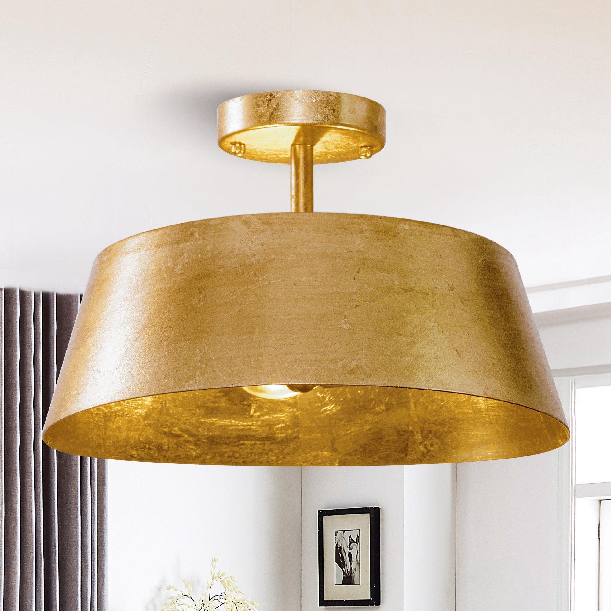 3-Light Golden Semi Flush Mount Ceiling Light Fixture - Modern & Elegant Lighting for Bedroom, Hallway, or Dining Room