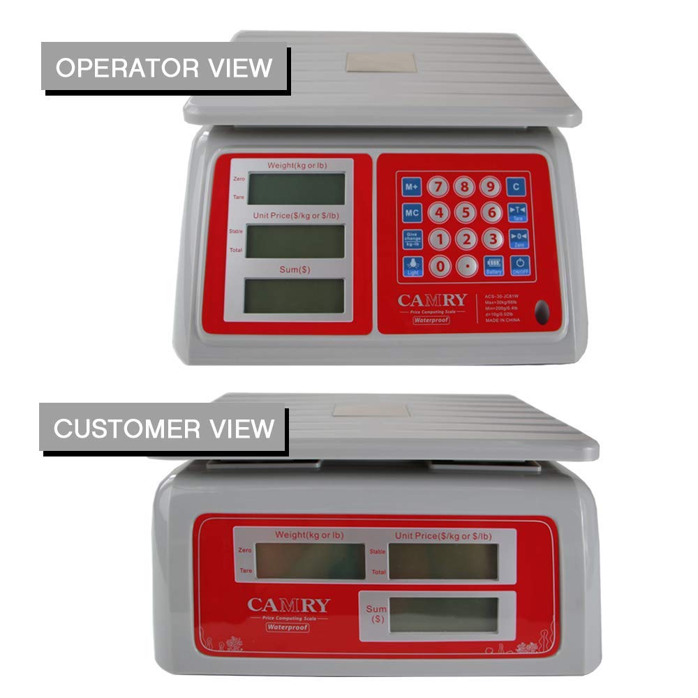 **30kg/66lb Digital Commercial Food Scale - Waterproof Electronic Price Computing Scale with Rechargeable Battery for Meat, Grocery & Kitchen Use**