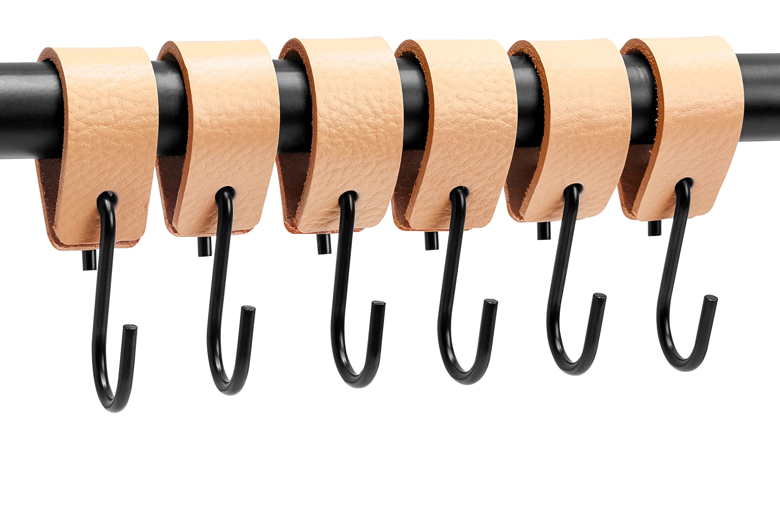 Brute Strength - 12 Pack Multifunctional Leather S-Hooks - Natural Color - Heavy Duty Coat Hooks & Kitchen Organizers - Perfect for Hanging Coats, Bags, Towels & Utensils