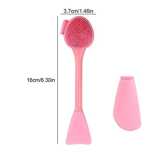 Silicone Facial Cleansing Brush - Exfoliating & Makeup Removal Tool with Soft Bristles for Deep Cleaning, Blackhead Removal & Skin Care | Perfect for Daily Face Wash, Mask Application & Makeup Removal (Pink)