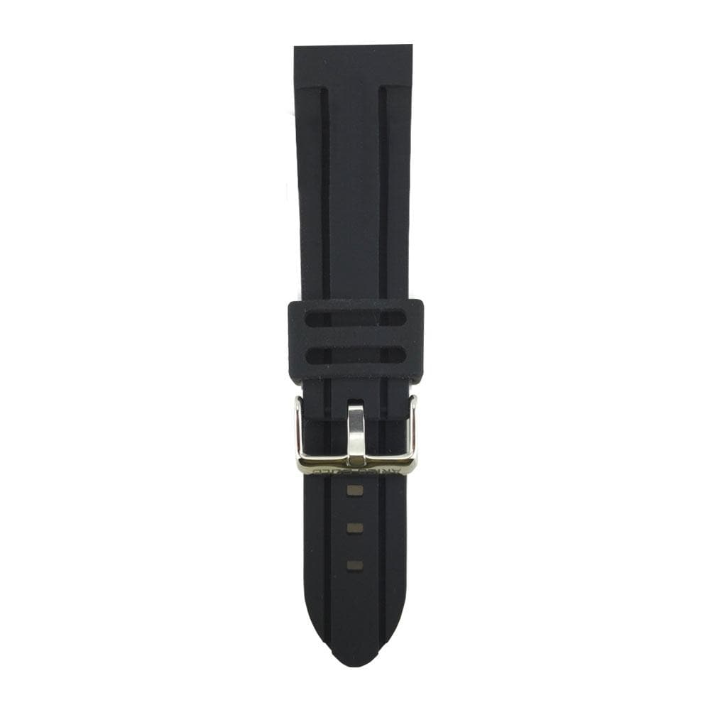 ARIES GOLD BLACK MIAMI AG R0001 24mm Silver Buckle Rubber Strap Watch Band - Durable & Stylish for Men's Watches, Perfect for Casual, Sports & Outdoor Activities