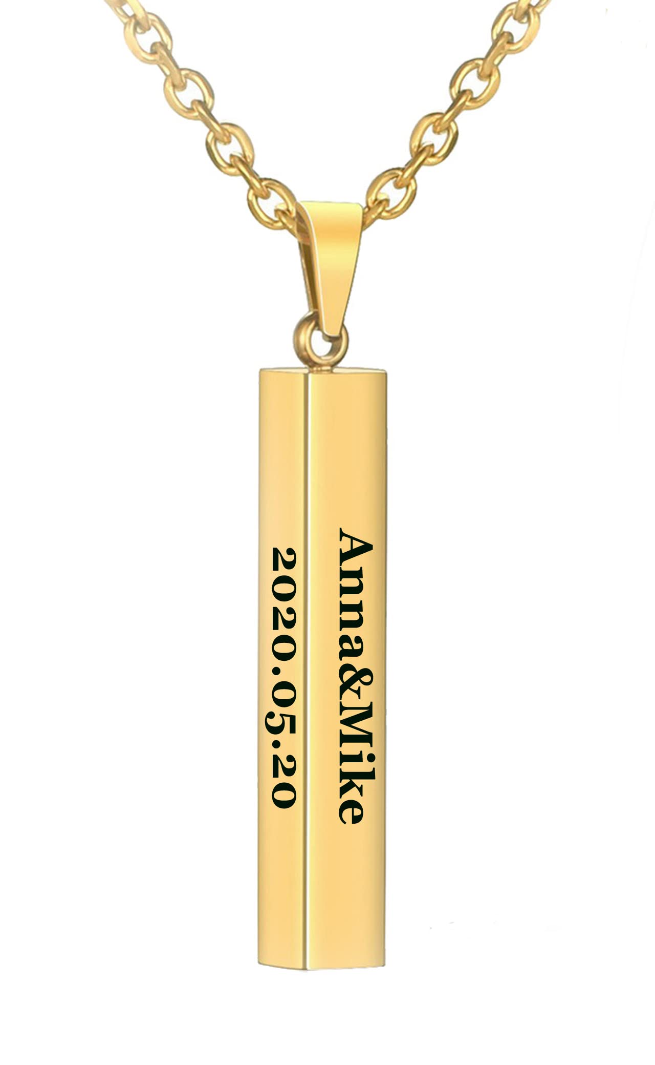 Custom Engraved Couple Necklaces - Personalized 4-Side Name Bar Stainless Steel Pendant Jewelry for Men & Women | Romantic Gift for Anniversaries, Valentine's Day & Couples Matching Accessories