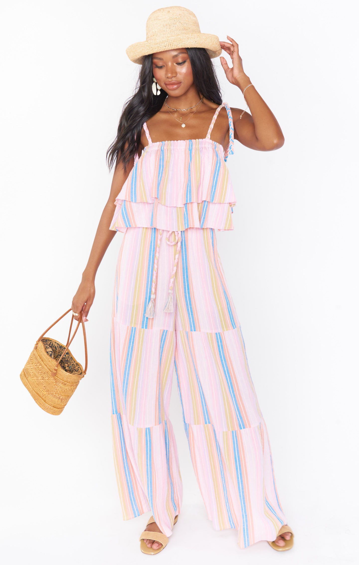 Klum Ruffle Top - Paradise Stripe Women's Blouse | Flowy Boho Chic Shirt for Summer, Beach & Vacation | Casual & Dressy Tops for Women