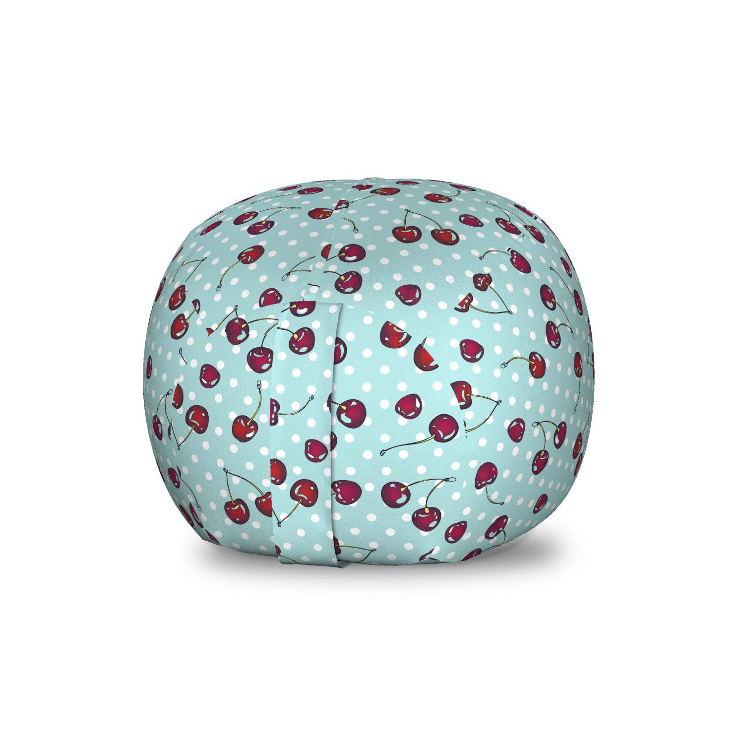 Ambesonne Vintage Cherry Print Toy Storage Bag Chair - Washable Stuffed Animal Organizer with Summer Fruit Pattern, Small Size in Vermilion Seafoam White - Perfect for Kids' Room, Nursery & Playroom Organization