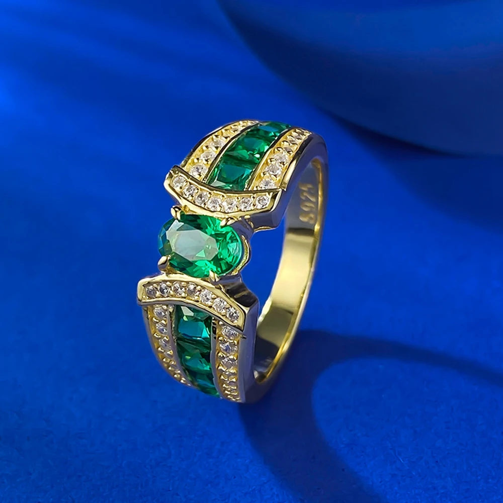 Emerald Gemstone Ring for Women - 14K Gold Plated Elegant Jewelry Gift for Her - Perfect for Weddings, Anniversaries & Special Occasions