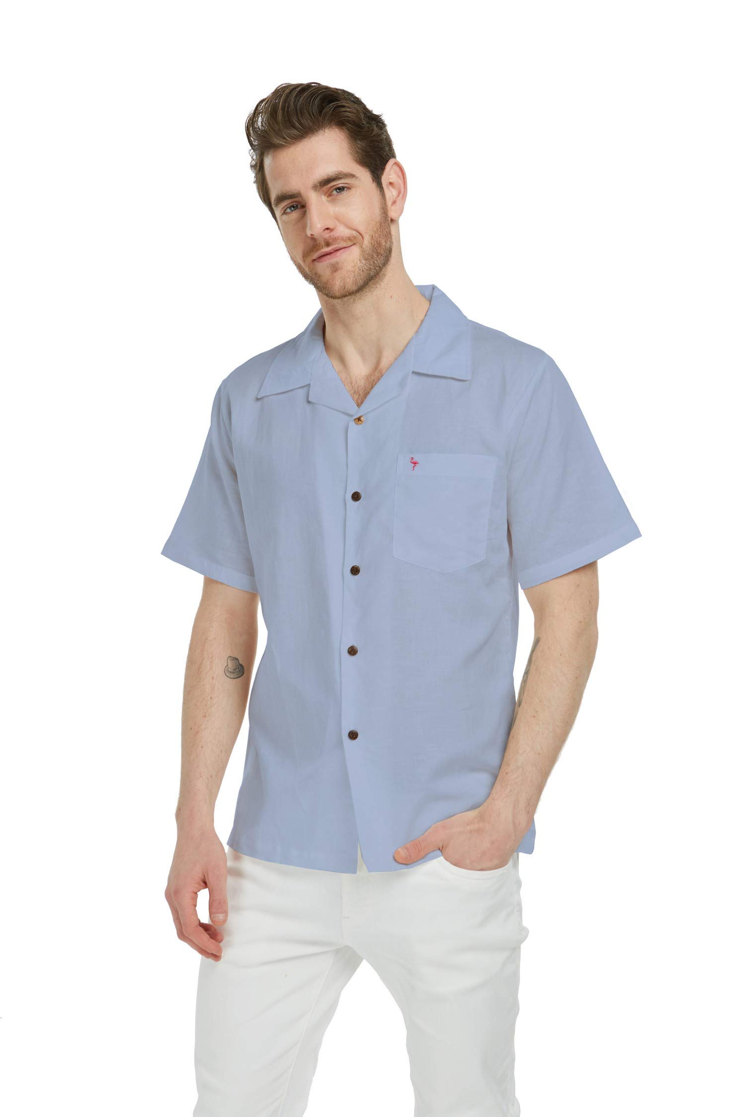 Hawaiian Beach Wedding Outfits - Matching Linen Shirt for Groomsmen & Chiffon Dress for Bridesmaids in Periwinkle Blue - Perfect for Tropical Weddings, Beach Parties, and Vacation Photos