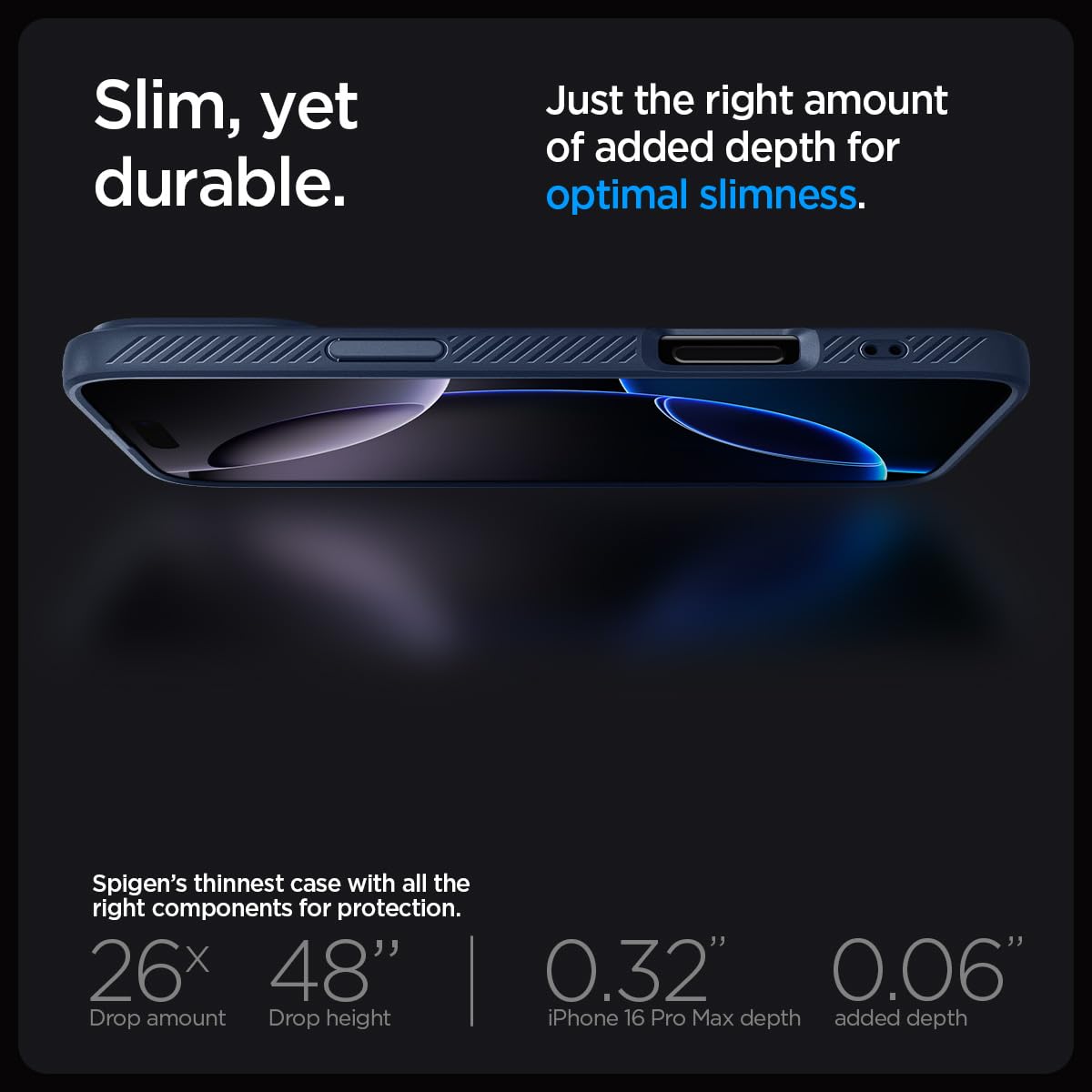 Spigen Liquid Air Armor Case for iPhone 16 Pro Max - Slim Protective Navy Blue Cover | Shockproof & Scratch Resistant | Perfect for Work, Travel & Everyday Use