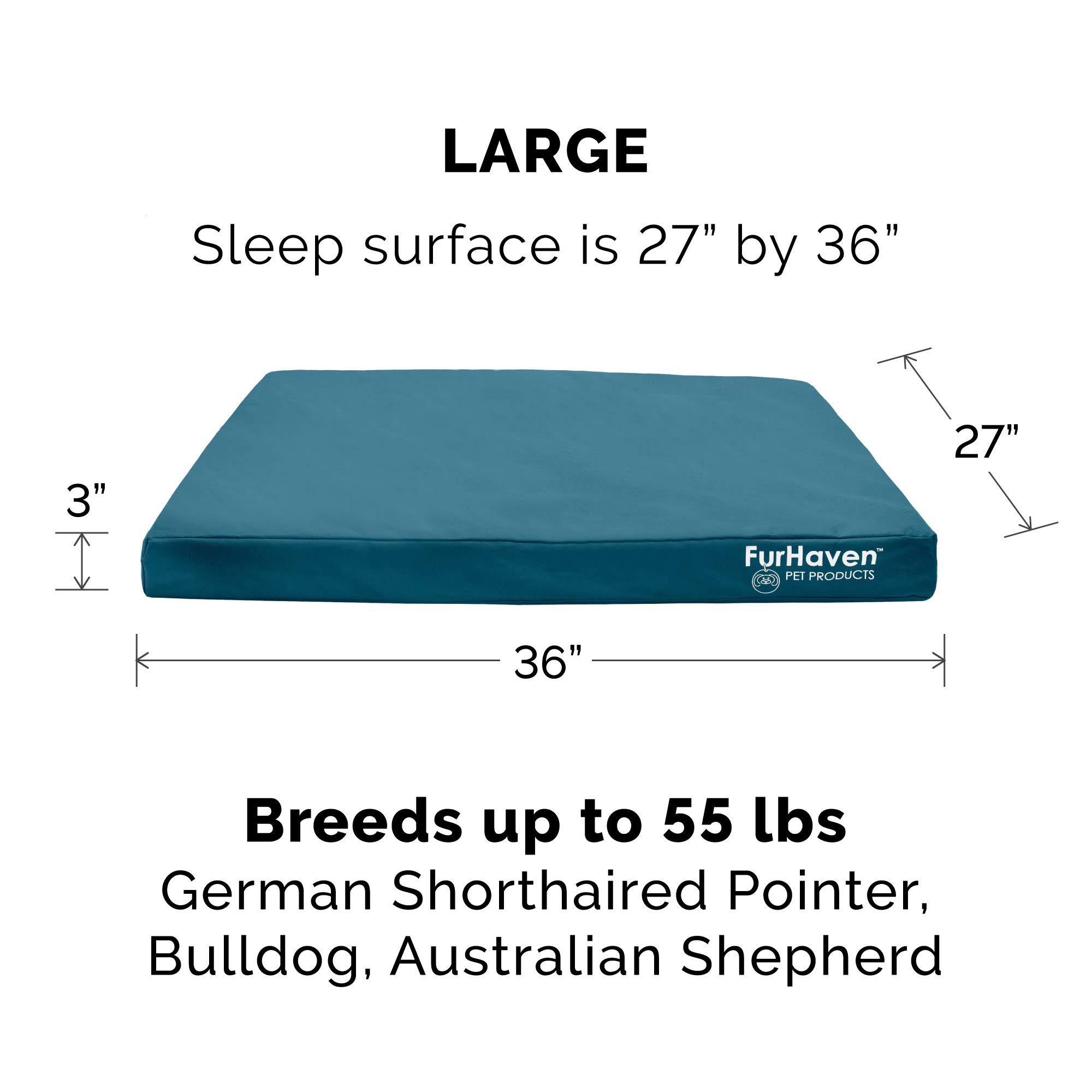 Furhaven Waterproof Memory Foam Dog Bed for Large Dogs - Washable Cover, Indoor/Outdoor Use for Pets Up to 55 lbs - Perfect for Living Rooms & Patios