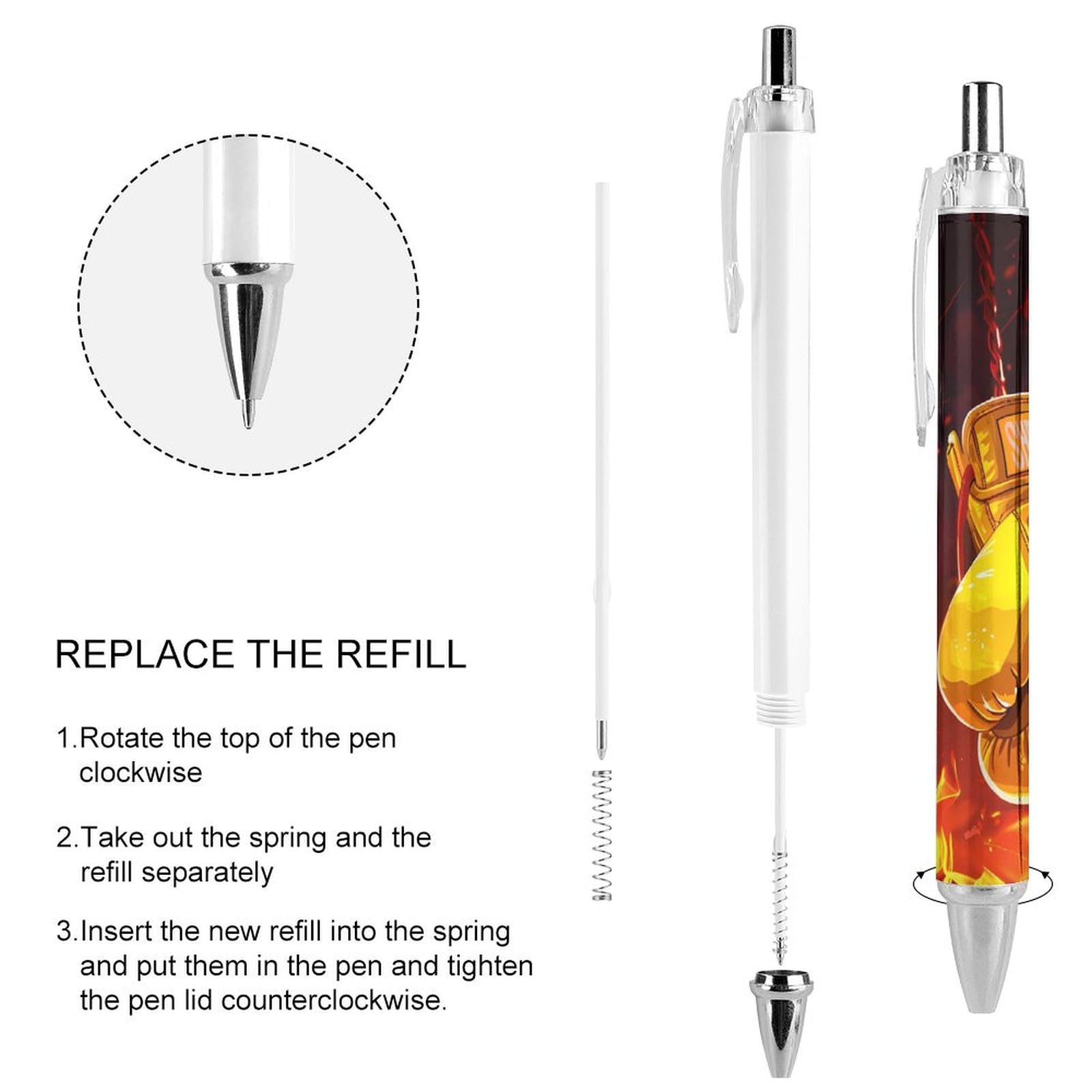 Retractable Ballpoint Pen with Yellow Fire Print - Boxing Sport Design for Office, School & Work | Smooth Writing Rolling Ball Pens (1 Pack) - Perfect for Note-Taking, Signing Documents & Gift Giving