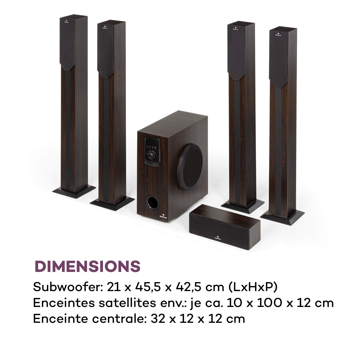 AUNA Areal Elegance 5.1 Wireless Home Theater Speaker System - 190W RMS Power, 5 Satellite Speakers (3+5