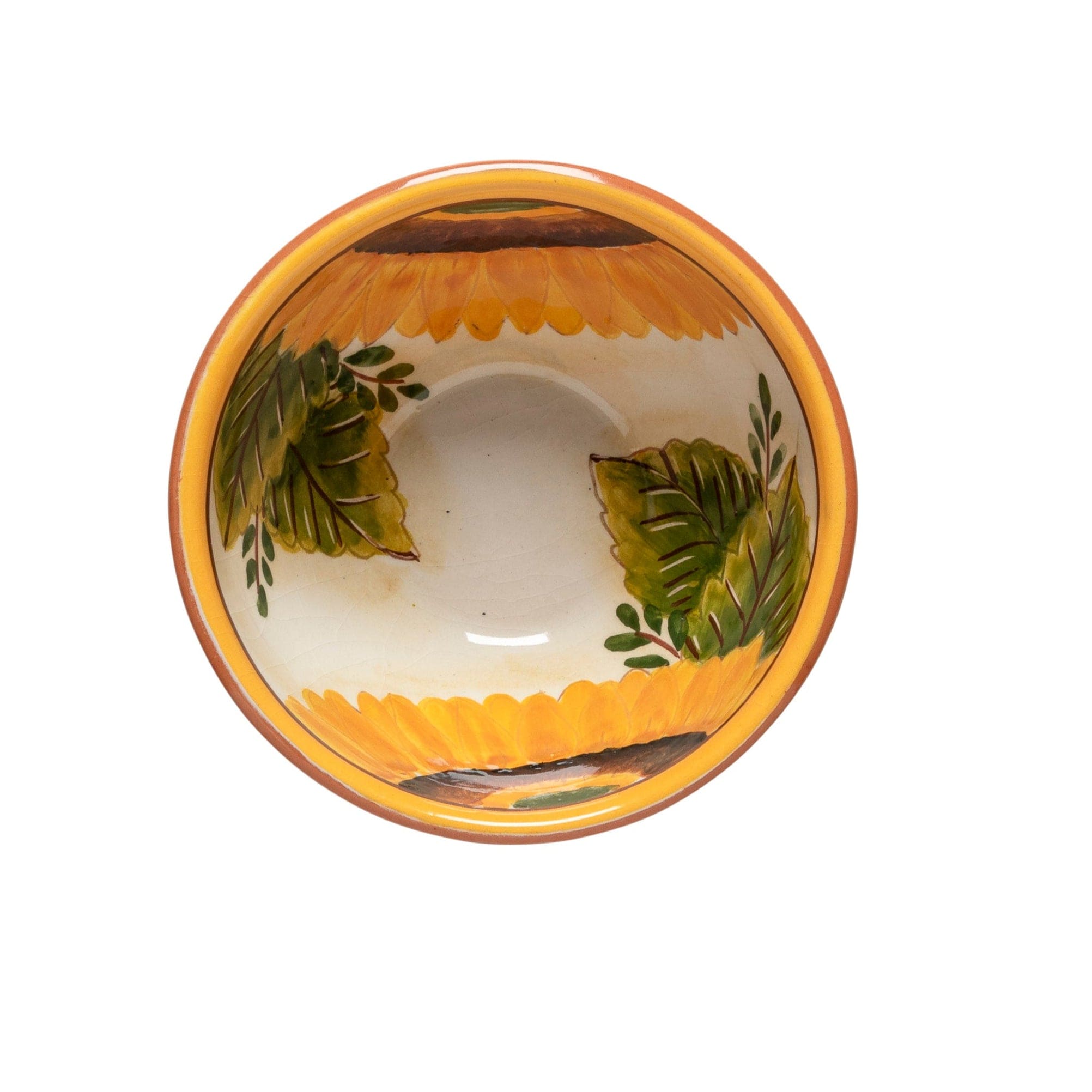 Casafina Alentejo Terracotta Handmade Sunflower Design Round Dip Bowl - Perfect for Guacamole, Salsa & Party Appetizers - Authentic Portuguese Ceramic Serving Dish for Home Decor & Entertaining