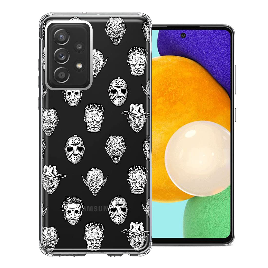 Samsung Galaxy A72 Phone Case - Halloween Horror Villains Design Shockproof Dual Layer Protective Cover for Everyday Use, Parties & Cosplay