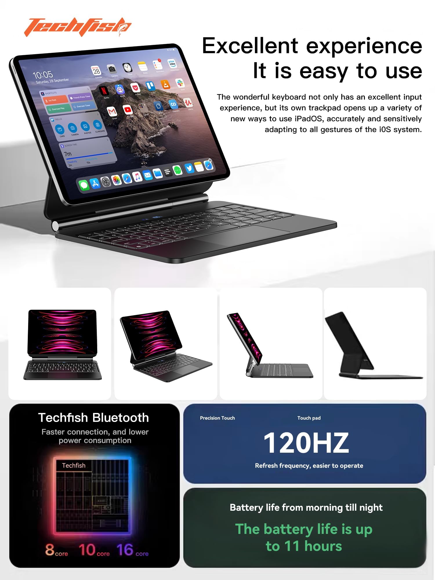 Magic Keyboard Case for iPad Air 11-inch (M2) 2024 & iPad Pro 11 (1st-4th Gen) - Slim Magnetic Smart Folio with Battery Display - Perfect for Work, Travel & Home Office Use