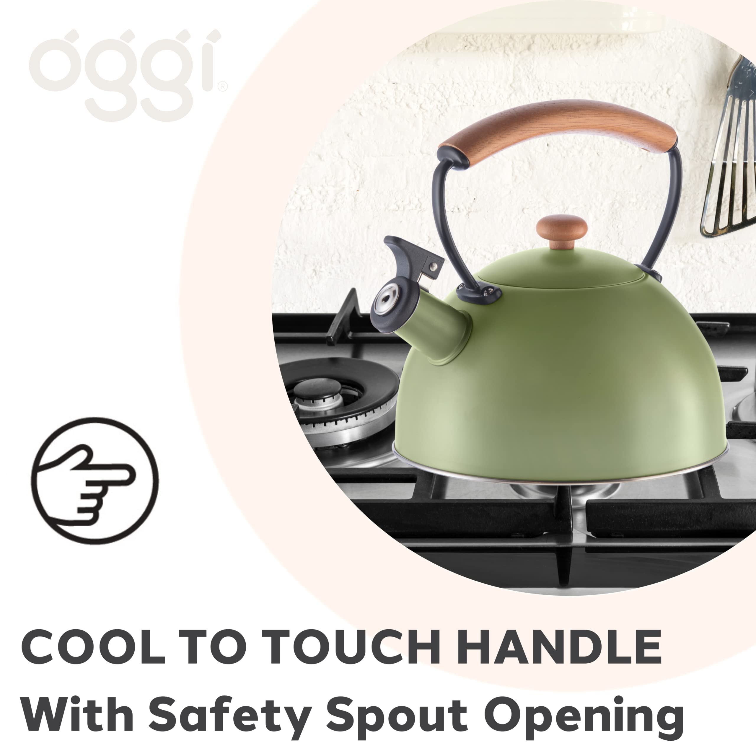 OGGI 2.5L Stainless Steel Tea Kettle with Loud Whistle & Cool-Touch Wood Handle - 85oz Stovetop Water Boiler for Tea, Coffee & Cooking - Perfect for Home, Office & Camping Use