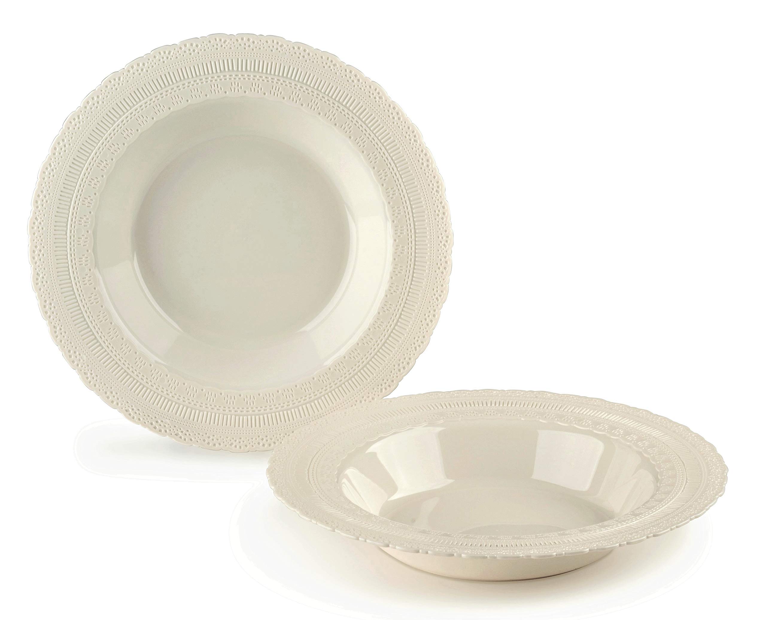 240 Pack Extra Heavyweight Disposable Plastic Bowls - 14 oz Vintage Wedding Party Soup Bowls in Chateau Ivory | Perfect for Catering, Picnics, BBQs & Events
