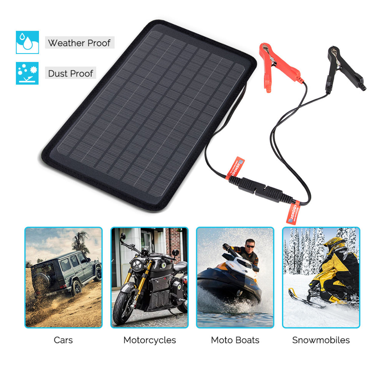 Renogy 5W Solar Battery Trickle Charger Maintainer - 12V/24V Auto Car Boat RV Marine Battery Charger & Maintainer - Perfect for Vehicles, Motorcycles, ATVs, Lawn Mowers & Outdoor Power Equipment