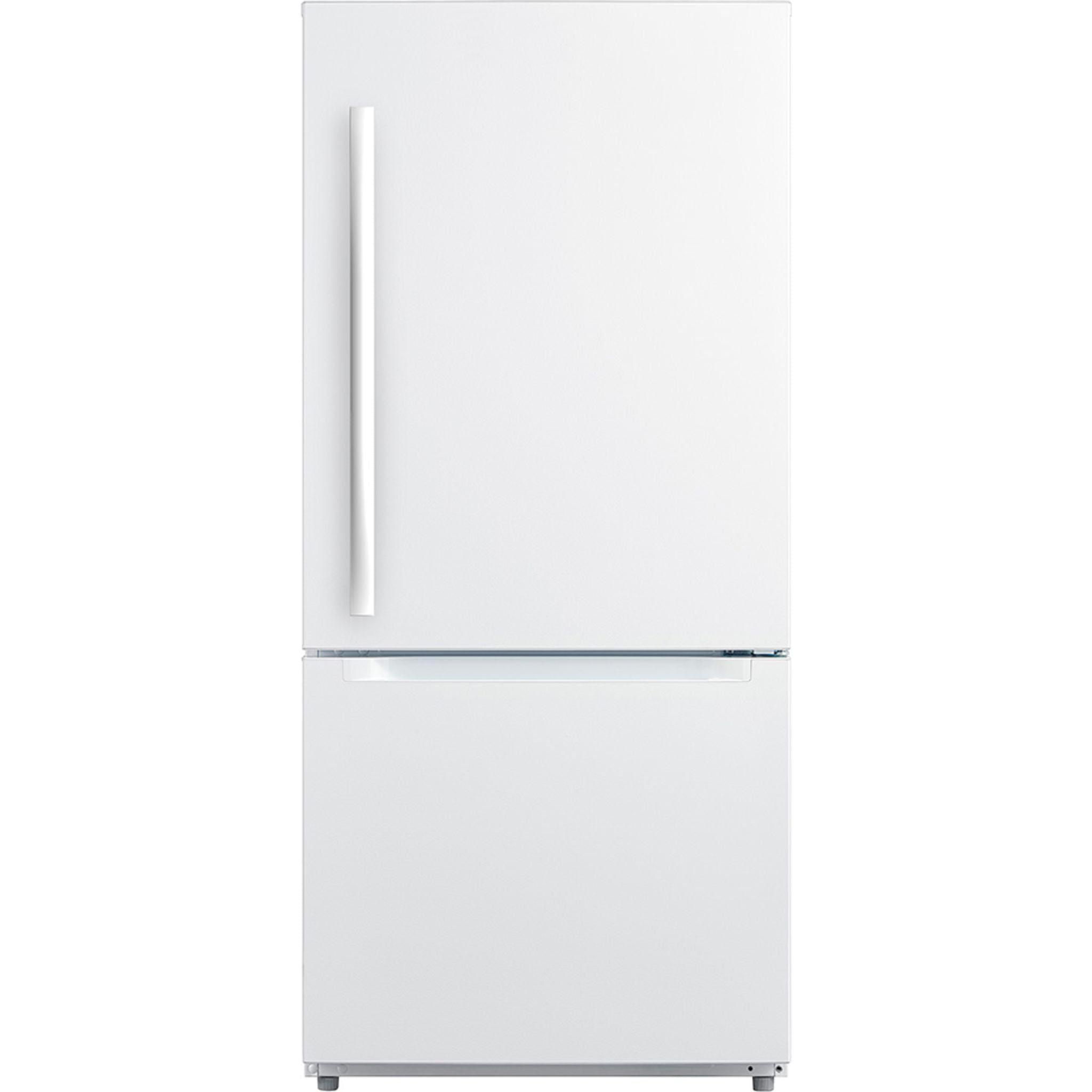 Moffat 18.6 Cu. Ft. Bottom Freezer Refrigerator in White | Energy Efficient Stainless Steel French Door Fridge | Perfect for Modern Kitchens & Large Families