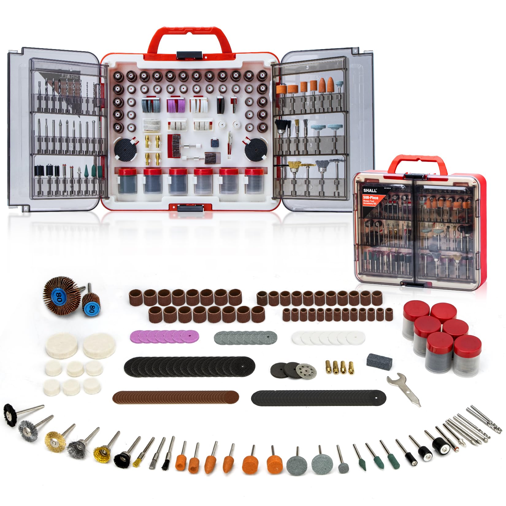 SHALL 508-Piece Rotary Tool Accessories Kit - Universal Rotary Tool Bits Set for Sanding, Cutting, Grinding, Drilling, Carving, Engraving & Polishing - Includes Carrying Case - Perfect for DIY Projects, Woodworking, Metalworking & Home Repairs