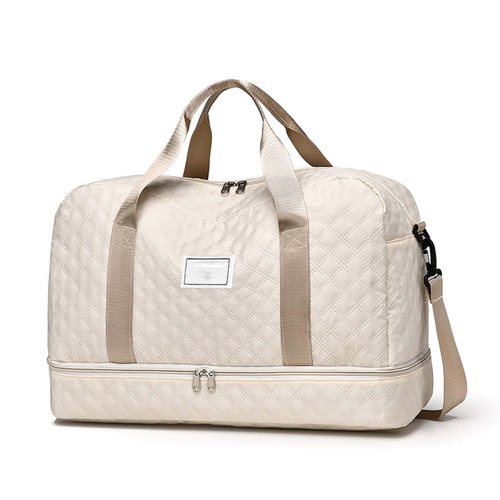 Premium Travel Duffel Bag for Men & Women with Shoe Compartment - Waterproof Carry-On Gym Bag for Fitness, Sports & Weekend Trips - Lightweight Off-White Travel Gear for Airplane, Camping & Workout
