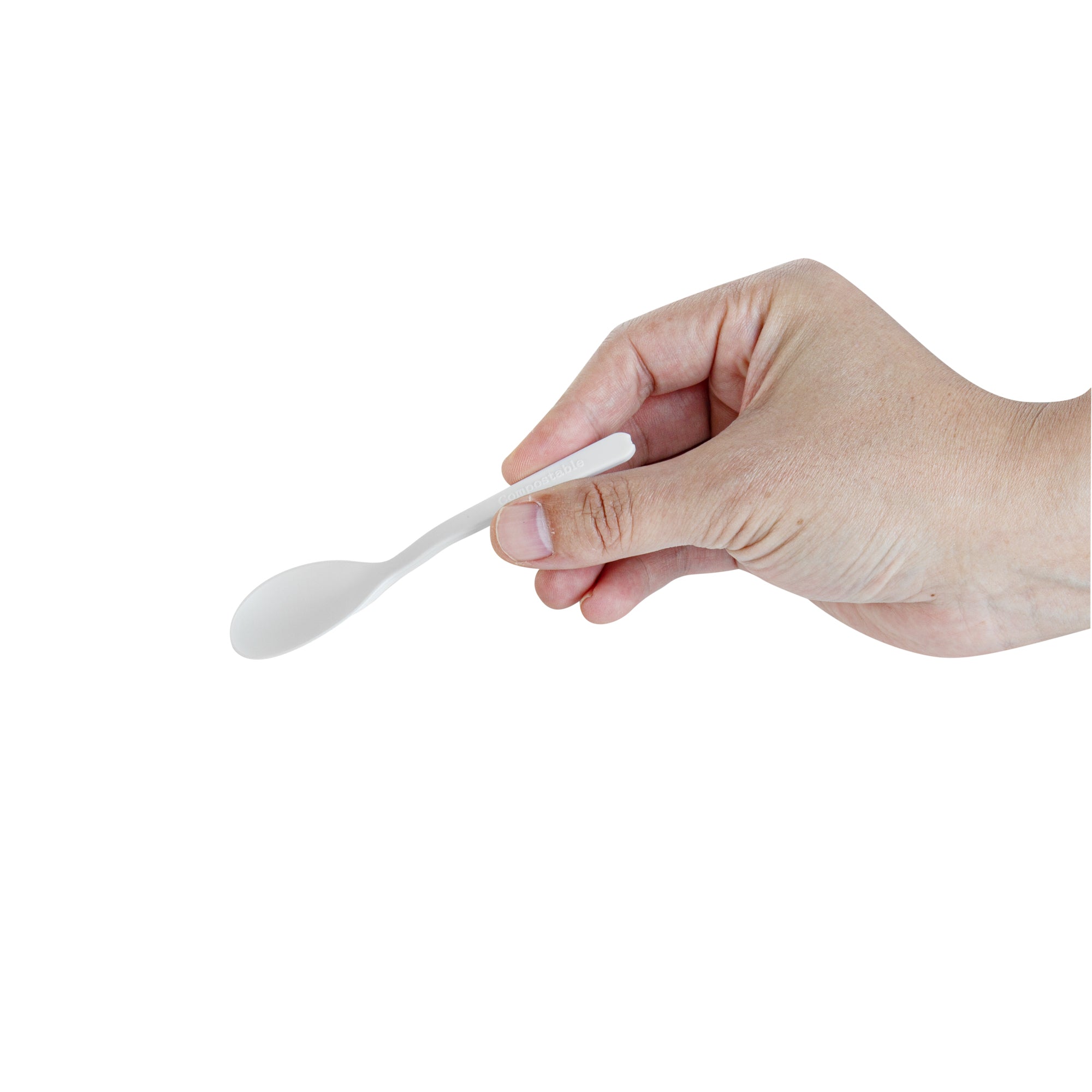 Eco-Friendly Round White Plastic Mini Spoons - Heat Resistant, Compostable, 4