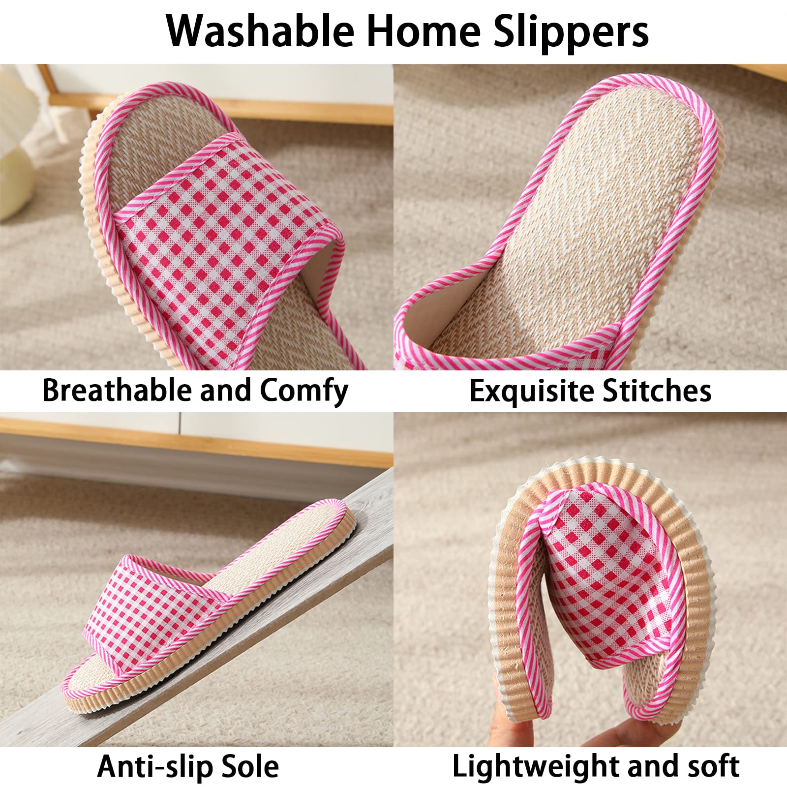 10 Pairs Washable & Breathable Open Toe House Slippers for Guests - Disposable Indoor Spa Slippers for Home, Bedroom, Hotel & Travel - Unisex Universal Size (6 Large + 4 Medium) - Perfect for Parties, Hospitality Services & Relaxation