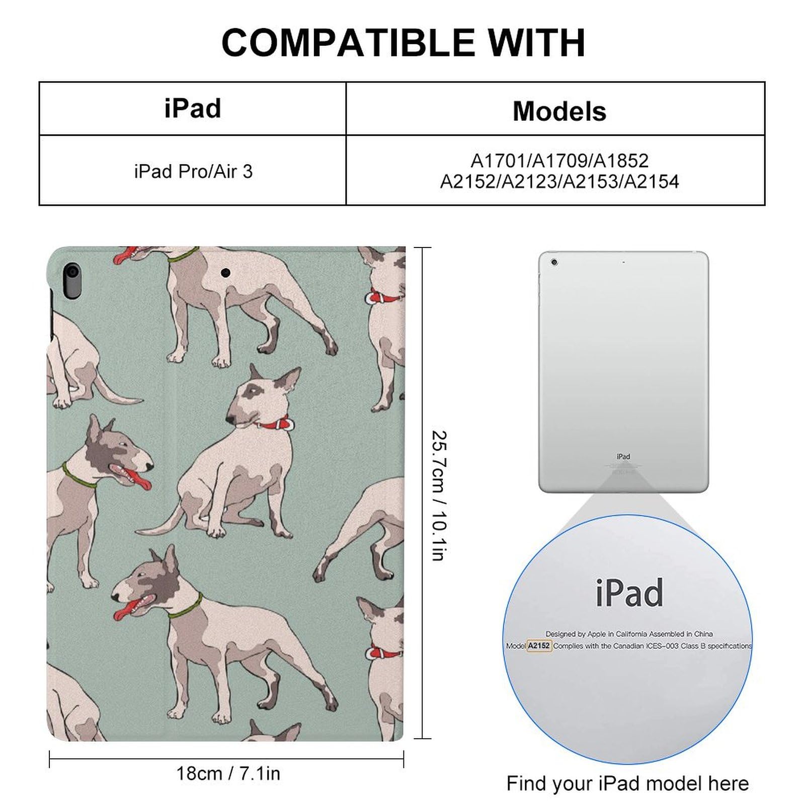 Bull Terrier Pet Dog iPad Pro/Air 3 (10.5in) Case - Multi-Angle Adjustable Stand with Auto Wake/Sleep Cover - Perfect for Work, Travel & Home Use